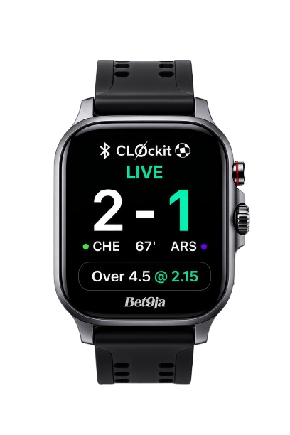 Clockit square smartwatch showing live Chelsea vs Arsenal odds